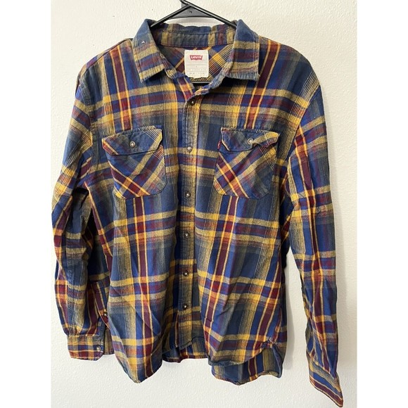 Levis Strauss Mens L Long Sleeve Collared Button Down FALL Navy Plaid - Picture 1 of 5